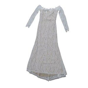LULU'S White Stretch Lace Maxi Dress Size S-M Off Shoulder Long Sleeve Wedding